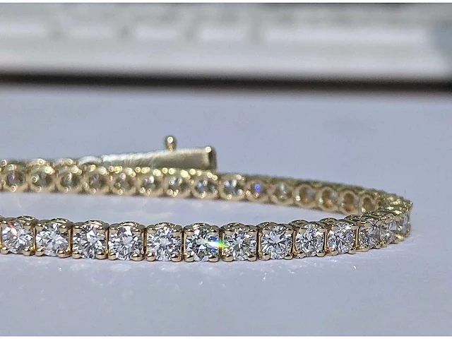 14 krt geel gouden tennis armband 5,18 crt. diamanten - afbeelding 2 van  15