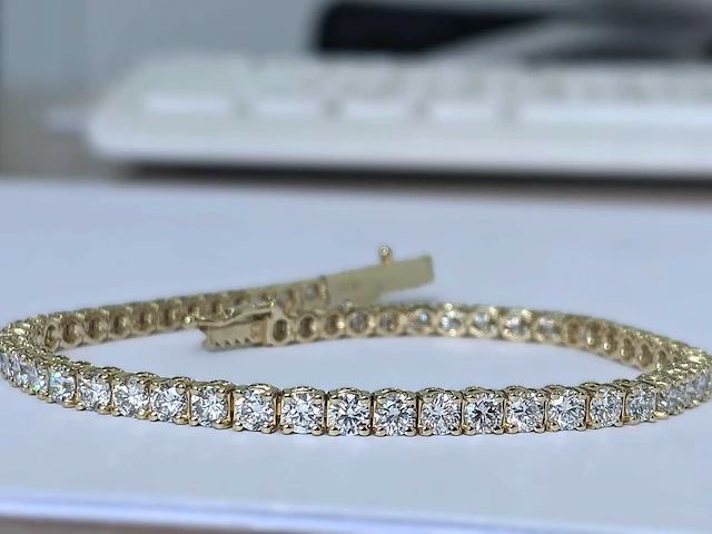 14 krt geel gouden tennis armband 5,18 crt. diamanten - afbeelding 8 van  15