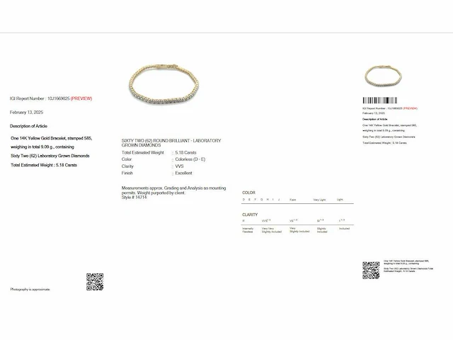 14 krt geel gouden tennis armband 5,18 crt. diamanten - afbeelding 10 van  15