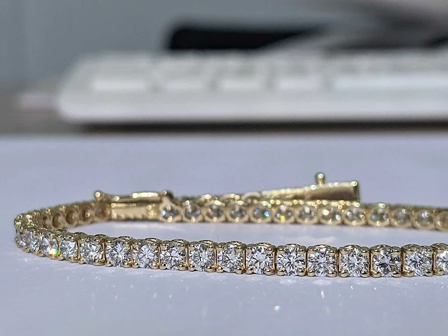 14 krt geel gouden tennis armband 5,18 crt. diamanten - afbeelding 15 van  15
