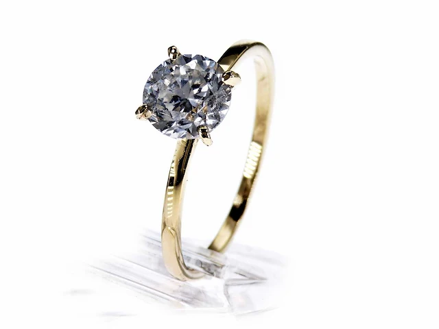 14 krt. geelgouden ring met 1,25 crt. natuurlijke diamant - afbeelding 2 van  6