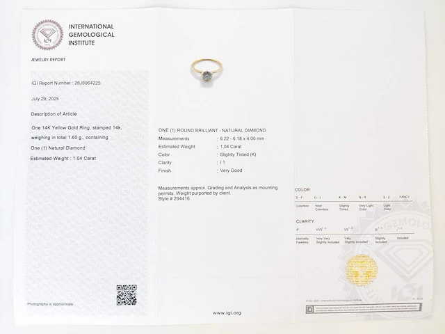 14 krt gouden ring met natuurlijke diamant 1,04 crt - afbeelding 3 van  8