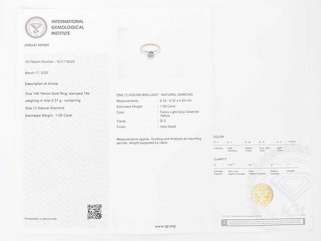 14 krt gouden ring met natuurlijke diamant 1,06 crt - afbeelding 3 van  4