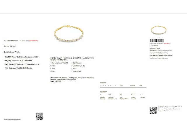 14 krt gouden tennis armband met diamant 8,22 crt - afbeelding 2 van  6