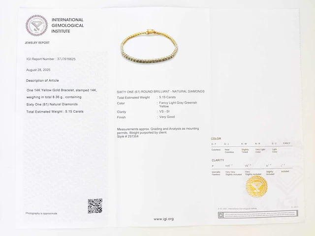 14 krt gouden tennisarmband met natuurlijke diamant 5,15 crt - afbeelding 2 van  7
