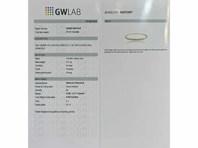 14 krt gouden tennisarmband met natuurlijke diamant 5,64 crt - afbeelding 2 van  7