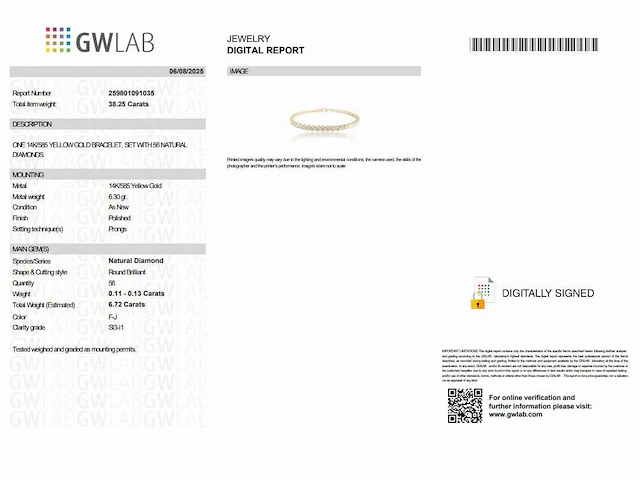 14 krt gouden tennisarmband met natuurlijke diamant 6,72 crt - afbeelding 2 van  7