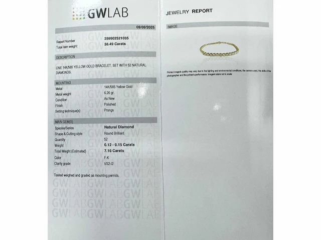 14 krt gouden tennisarmband met natuurlijke diamant 7,16 crt - afbeelding 2 van  8