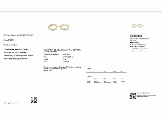 14 krt. oorstekers 22 diamanten 3,75 crt. - afbeelding 2 van  5