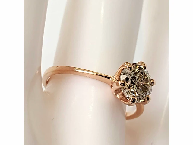 14 krt. rose gouden ring met 1,02 naturel diamant met certificaat - afbeelding 5 van  5