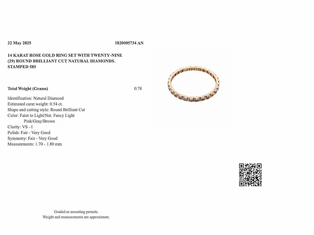 14 krt. rose gouden ring met diamant 0,54 crt. naturel - afbeelding 8 van  11