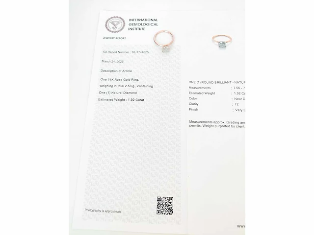 14 krt. rose gouden ring met diamant 1,92 crt. naturel - afbeelding 9 van  11