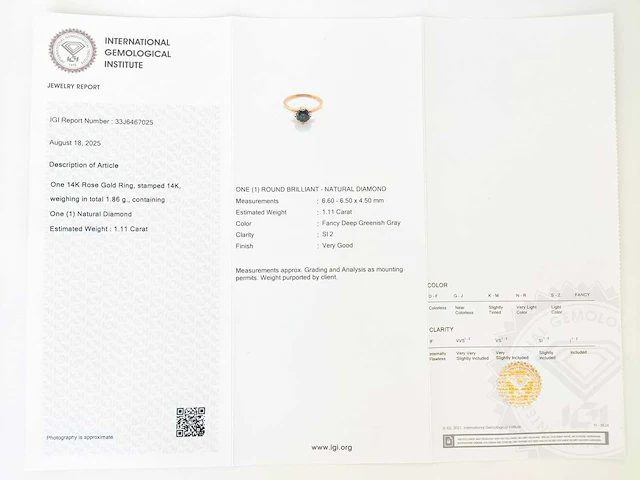 14 krt rose gouden ring met natuurlijke diamant 1,11 crt - afbeelding 2 van  5