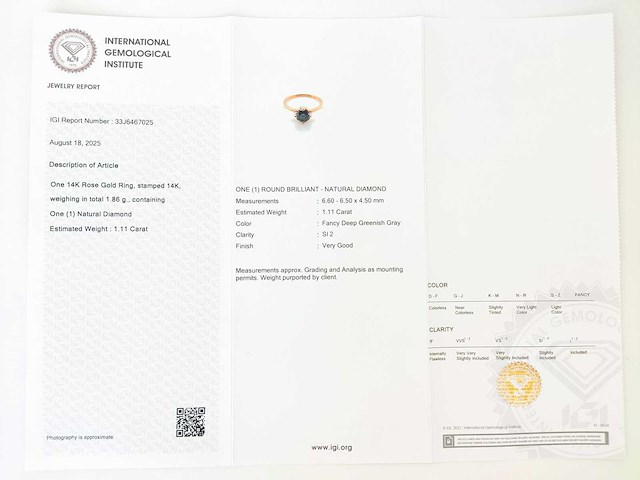 14 krt rose gouden ring met natuurlijke diamant 1,11 crt - afbeelding 2 van  5