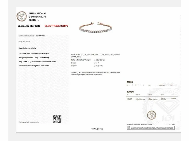 14 krt. rose gouden tennis armband met diamant 4,62 crt. - afbeelding 2 van  7