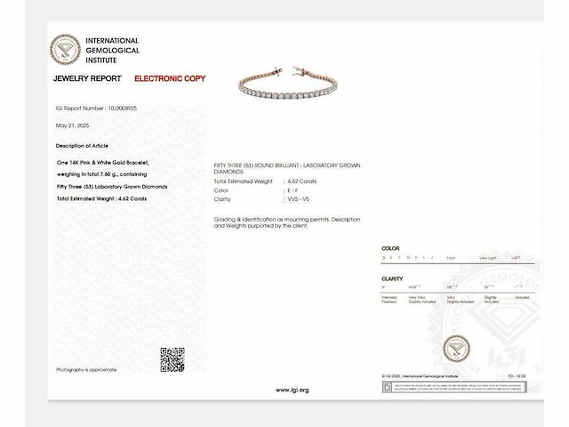 14 krt. rose gouden tennis armband met diamant 4,62 crt. - afbeelding 11 van  13