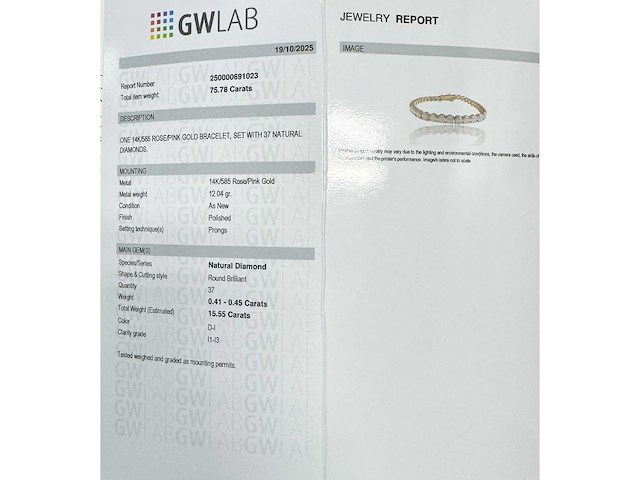 14 krt rosé gouden tennisarmband met natuurlijke diamant 15,55 crt - afbeelding 2 van  5