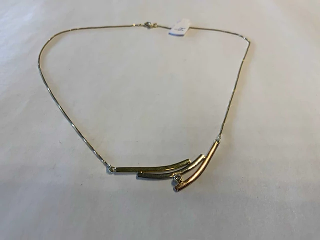 14 krt rosé, wit- en geelgouden collier - afbeelding 2 van  4