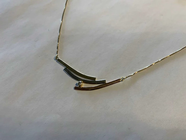 14 krt rosé, wit- en geelgouden collier - afbeelding 3 van  4