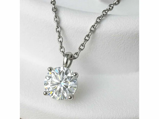 14 krt. wit gouden ketting met diamant 2 crt. - afbeelding 4 van  6