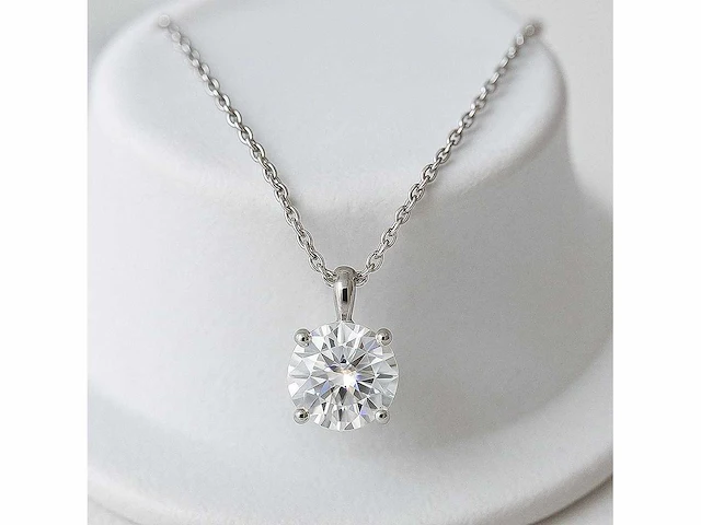 14 krt. wit gouden ketting met diamant 2 crt. - afbeelding 5 van  6