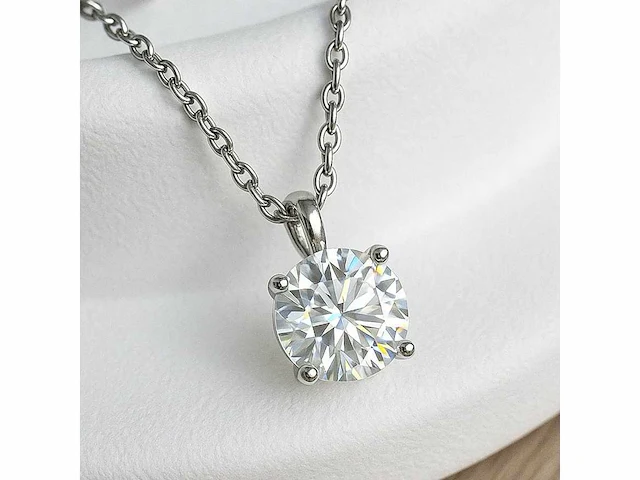 14 krt. wit gouden ketting met diamant 2 crt. - afbeelding 6 van  6