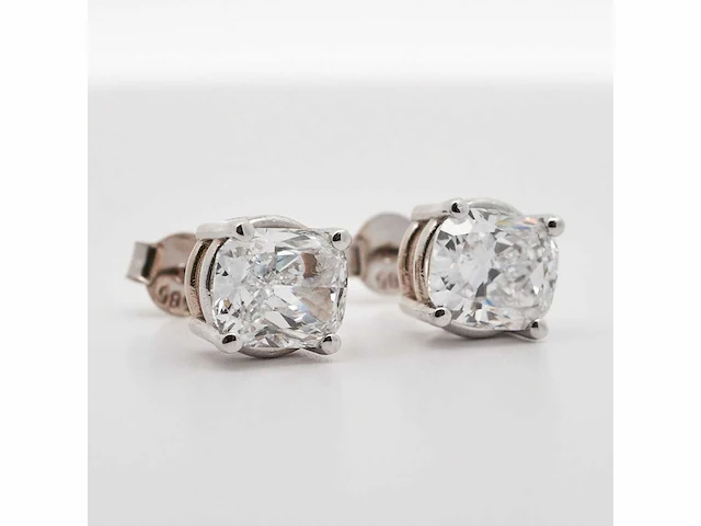 14 krt. wit gouden oorstekers met diamant 3 crt. - afbeelding 5 van  7