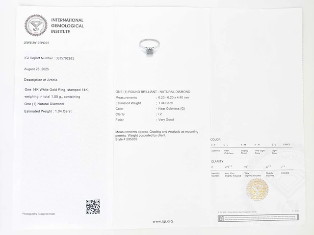 14 krt wit gouden ring met natuurlijke diamant 1,04 crt - afbeelding 3 van  6