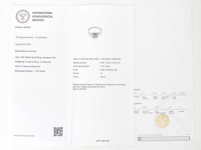 14 krt wit gouden ring met natuurlijke diamant 1,23 crt - afbeelding 2 van  5
