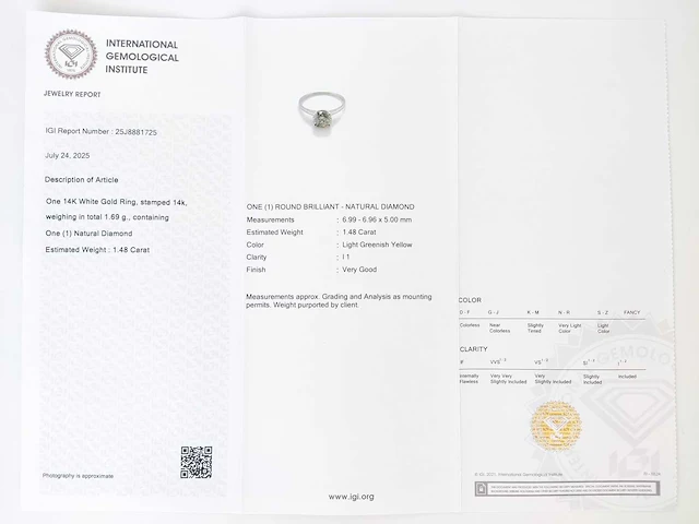 14 krt wit gouden ring met natuurlijke diamant 1,48 crt - afbeelding 2 van  5
