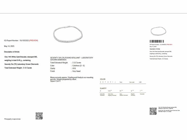 14 krt. wit gouden tennis armband met diamant 3,12 crt. - afbeelding 2 van  8
