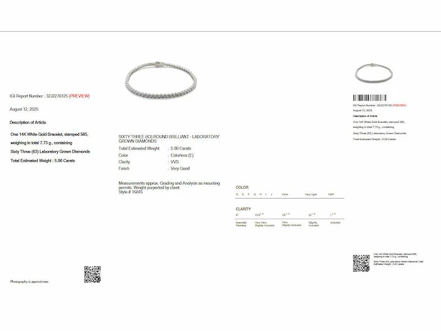 14 krt wit gouden tennis armband met diamant 5,00 crt - afbeelding 2 van  6