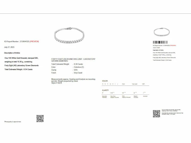 14 krt wit gouden tennis armband met diamant 8,34 crt - afbeelding 2 van  9