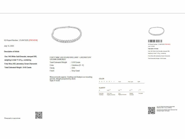 14 krt wit gouden tennis armband met diamant 8,49 crt - afbeelding 3 van  9
