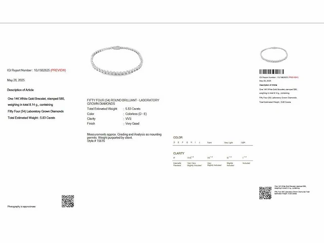 14 krt. wit gouden tennis armband met diamanten 5,83 crt. - afbeelding 2 van  5