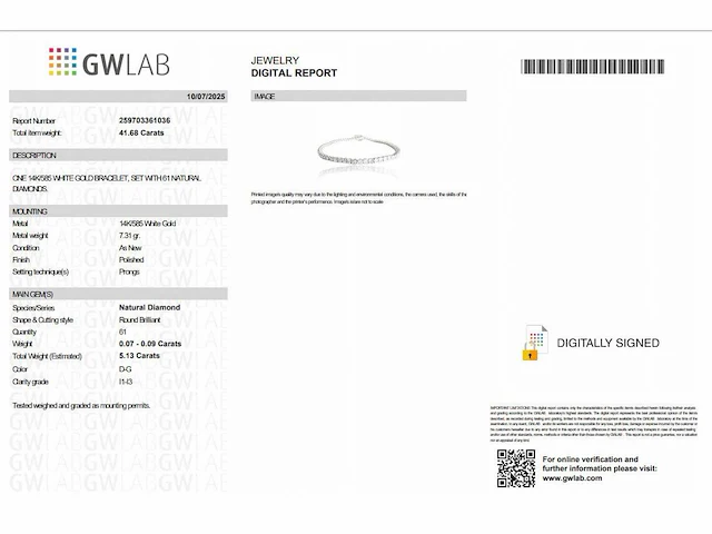 14 krt wit gouden tennis armband met natuurlijke diamant 5,13 crt - afbeelding 3 van  5