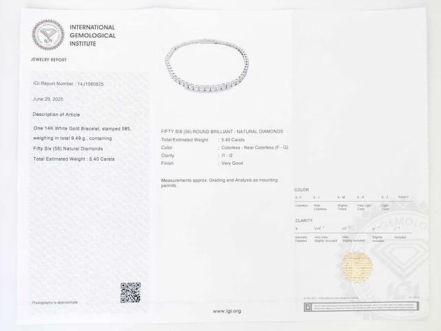 14 krt wit gouden tennis armband met natuurlijke diamant 6,02 crt - afbeelding 3 van  7
