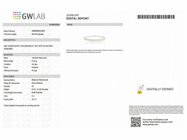 14 krt wit gouden tennis armband met natuurlijke diamant 8,68 crt - afbeelding 2 van  7