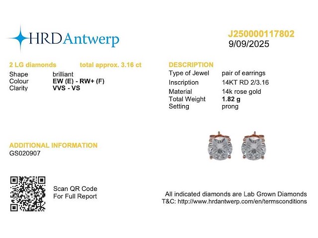 14 roségouden oorstekers met 3,16 crt. diamant - afbeelding 2 van  7