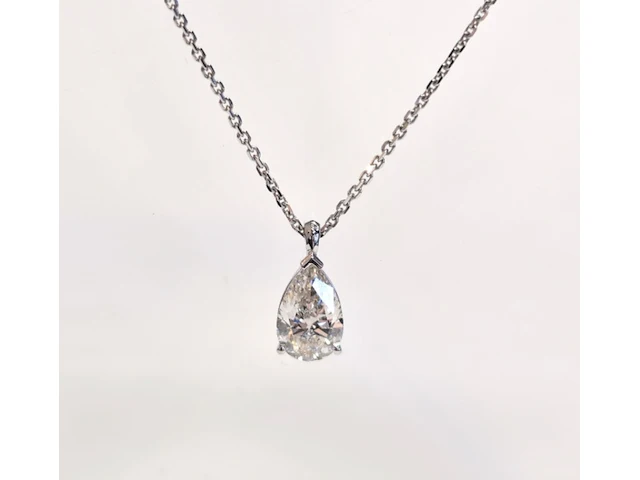 14k witgouden hanger met 1,00 ct peervormige diamant ( igi gecertificeerd ) - afbeelding 1 van  4