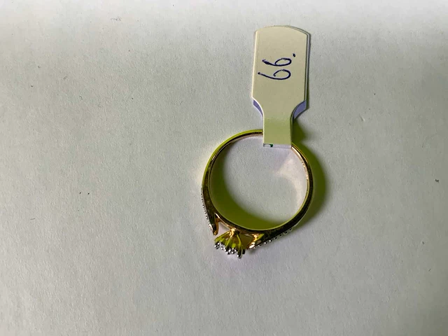 14karaats wit en geelgouden solitair ring - afbeelding 2 van  3