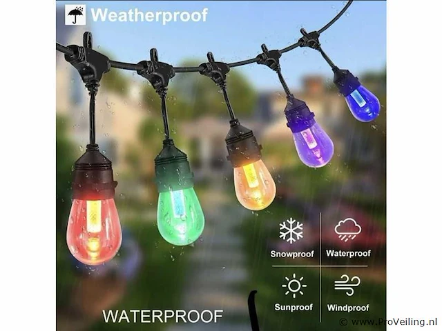 16 x 10 meter rgb led lichtslinger – e27 – waterdicht ip65 – binnen & buiten - afbeelding 1 van  4