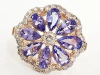 1,60 carat tanzanite & 0,40 carat n. fancy pink diamond rosé gouden ring 14k - afbeelding 1 van  7