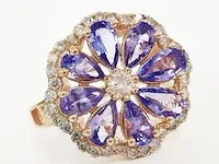 1,60 carat tanzanite & 0,40 carat n. fancy pink diamond rosé gouden ring 14k - afbeelding 2 van  7