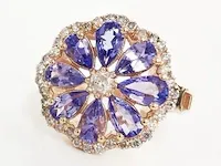 1,60 carat tanzanite & 0,40 carat n. fancy pink diamond rosé gouden ring 14k - afbeelding 3 van  7
