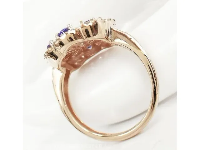 1,60 carat tanzanite & 0,40 carat n. fancy pink diamond rosé gouden ring 14k - afbeelding 4 van  7
