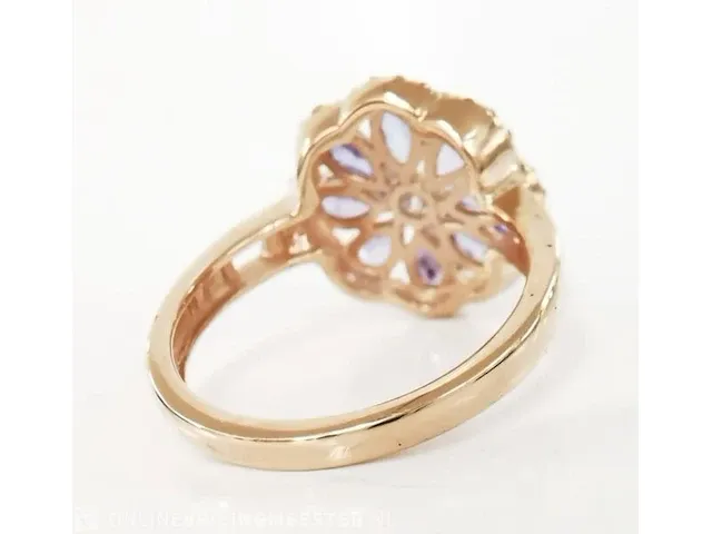 1,60 carat tanzanite & 0,40 carat n. fancy pink diamond rosé gouden ring 14k - afbeelding 5 van  7