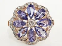 1,60 carat tanzanite & 0,40 carat n. fancy pink diamond rosé gouden ring 14k - afbeelding 6 van  7