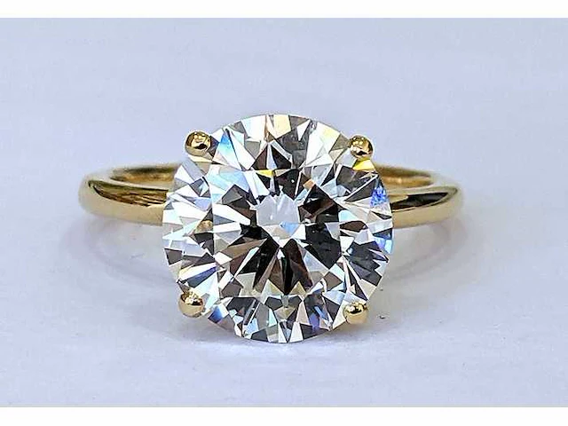 18 karaat geel gouden ring met diamant 4,08 crt f-vs1 igi certificaat - afbeelding 1 van  2