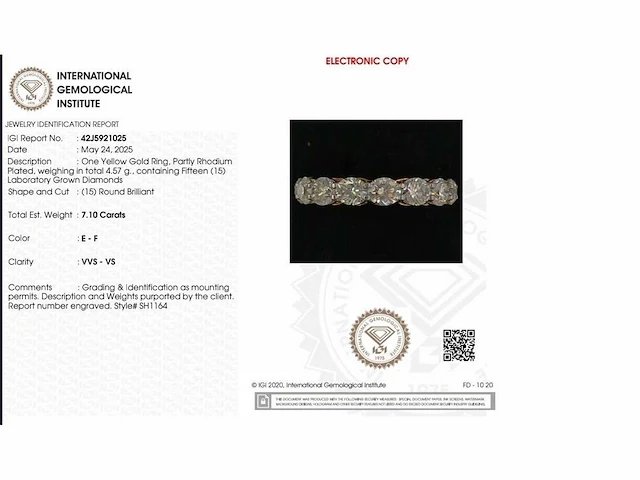 18 karaat geelgouden ring met 15 diamanten met 7,10 crt. diamant - afbeelding 2 van  9